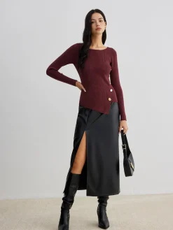 Asymmetrical Ribbed Slim Sweater