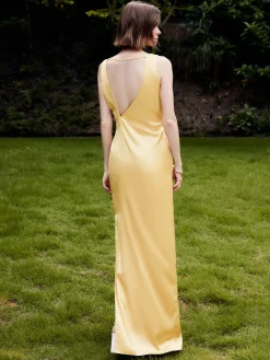 Asymmetrical Ruffle Backless Long Dress