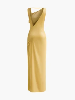 Asymmetrical Ruffle Backless Long Dress