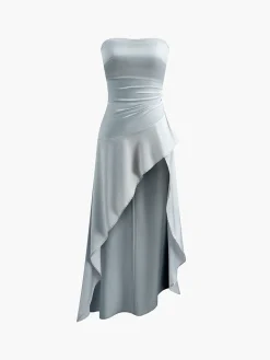 Asymmetrical Ruffle Strapless Dress