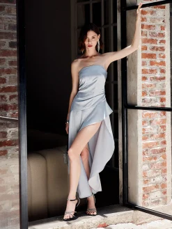 Asymmetrical Ruffle Strapless Dress