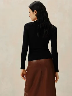 Asymmetrical Split Button Knit Top