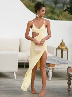 Asymmetrical Split Thigh Cutout Long Dress