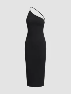 Asymmetrical Strap Open Back Midi Dress