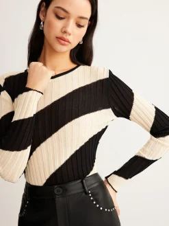 Asymmetrical Striped Slim Knit Top