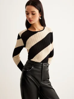 Asymmetrical Striped Slim Knit Top