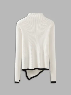 Asymmetrical Trim Mock Neck Sweater