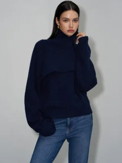 Asymmetrical Turtleneck Plain Sweater