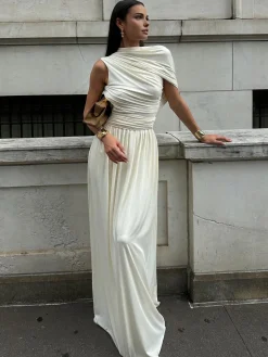 Asymmetry Pleat Sleeveless Long Dress