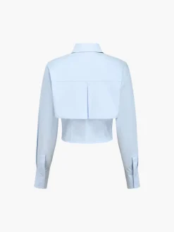 Baby Blue Open Collar Double Layer Crop Shirt