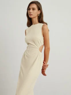 Back Cutout Linen Midi Dress