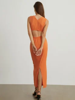 Back Cutout Linen Midi Dress