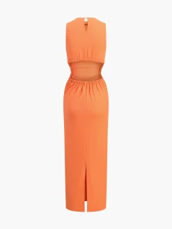 Back Cutout Linen Midi Dress
