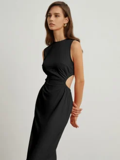 Back Cutout Linen Midi Dress