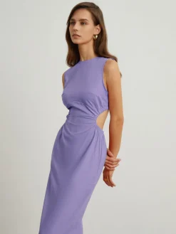Back Cutout Linen Midi Dress