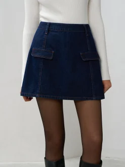 Back Zipper Denim Mini Skirt