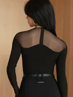 Back Zipper Sheer Panel Blouse