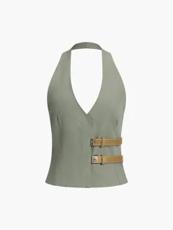 Backless Belted Halter Top