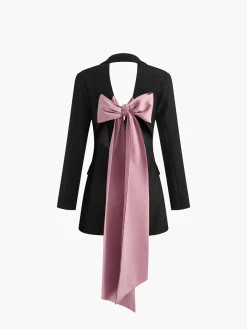 Backless Botton Bow Short Dress