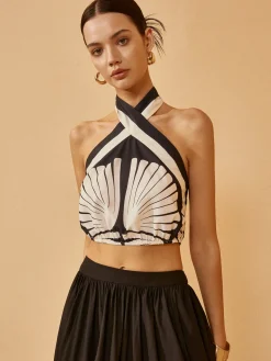 Backless Cross Halter Print Tank Top