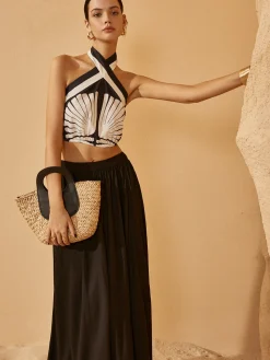 Backless Cross Halter Print Tank Top