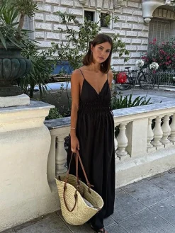 Backless Drawstring Cami Long Dress