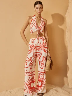 Backless Drawstring Print Pants Set