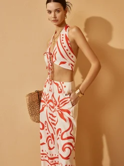Backless Drawstring Print Pants Set