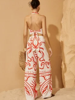 Backless Drawstring Print Pants Set