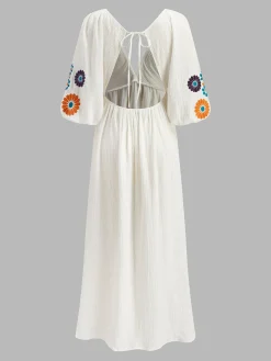 Backless Embroidery V-Neck Floral Dress