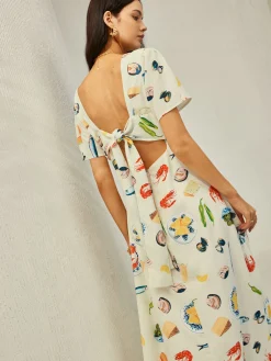 Backless Knotted Floral V-Neck Dress