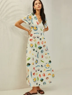 Backless Knotted Floral V-Neck Dress