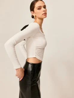 Backless Pleated Bow Crop T-Shirt