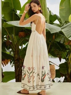 Backless Pleated Floral Dress