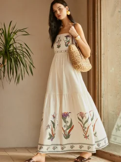 Backless Pleated Floral Dress