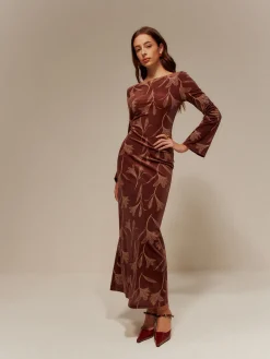 Backless Printed Velvet Slim Dress