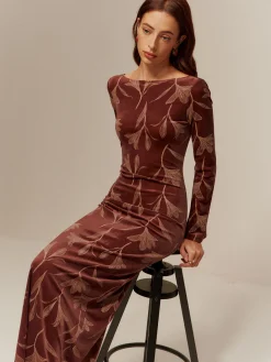 Backless Printed Velvet Slim Dress