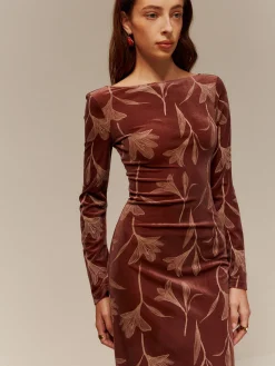 Backless Printed Velvet Slim Dress