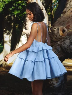 Backless Ruffle Sleeveless Layered Dress