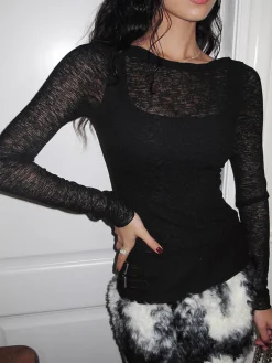 Backless Sheer Skinny T-Shirt