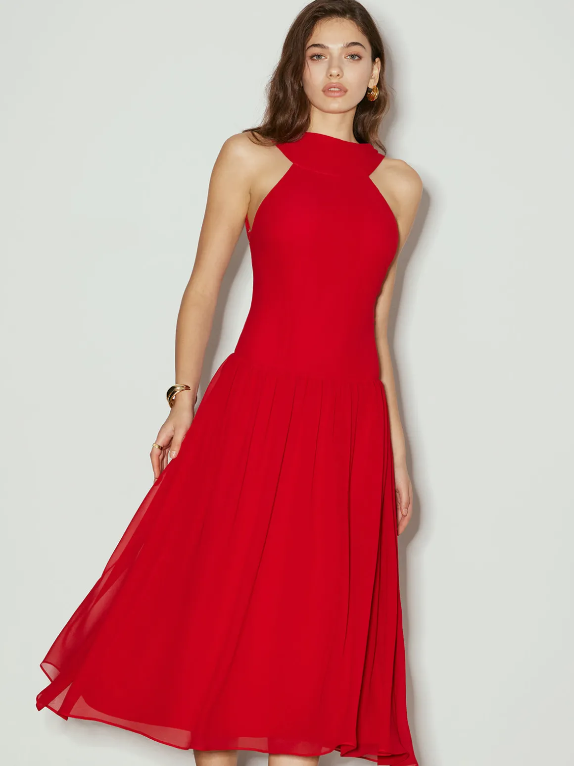 Backless Sleeveless Chiffon Panel Dress