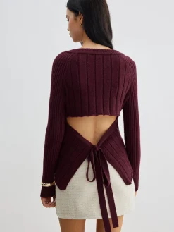 Backless Slim Tie Knit Top