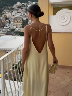Backless Vacation Satin Long Dress