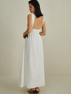 Backless V-neck Drawstring Long Dress