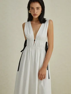 Backless V-neck Drawstring Long Dress