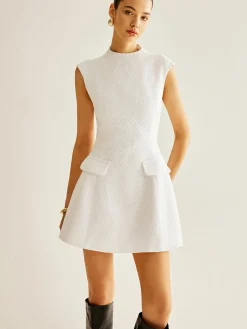 Backless Zipper Tweed Short Dress