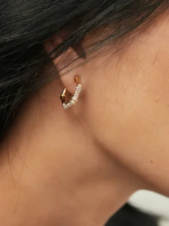 Bamboo Rhinestone Hoop Earrings