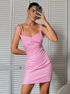 Barbie Beloved Cotton Backless Knotted Short Dress
