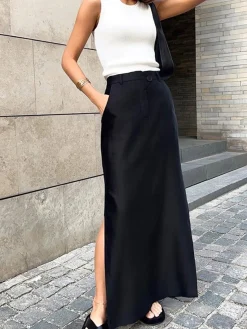 Basic Buttoned Maxi Skirt