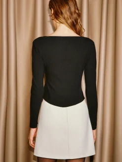Beaded Bow Pleated Slit Knit Top